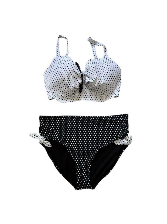 SwimsuitsForAll Other - Swimsuits For All Bikini Sz 38G/20 Black White Polka Dot Bow High Waist Brief